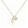 Collar de Acero Inoxidable de Moda con Forma de Concha, Estrella de Mar y Perlas Artificiales, Estilo Nuevo Transfronterizo, para Viajeros, Estilo Vacaciones en la Playa para Mujeres