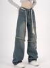 ¡Un disparo real! Diseño Vintage Sentido Nicho Cintura Alta Borde Crudo Jeans Mujer Calle Alta Hip-Hop Holgados Adelgazantes Rectos Pantalones