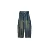 Calça Jeans Wide Leg Vintage Azul Escuro Yuyi para Mulheres, Nova Outono Cintura Alta Solta Curva CXS9225