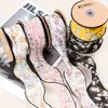 Cinta de gasa para nieve con borde negro floral colgante DIY lazo para empaque de flores adornos para el cabello cinta de gasa colgante con línea de pesca