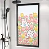 Pegatina de vidrio para baño de animales y flores, translúcida y opaca, película de vidrio esmerilado de protección de privacidad estilo dibujos animados y anime para ventanas de baños