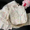 Nuevo cárdigan de otoño con cuello de muñeca de encaje, estampado de estrellas y fresas, manga larga, pantalón largo, estilo dulce de princesa, ropa para el hogar