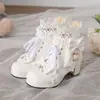 Cordones Candy Botas de Montaña Botines Cortos Lazo Nuevo Encaje Encaje Grueso Botas de Media Caña Zapatos Botas Princesa Dulce Comercio Exterior Tacón