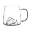 Vaso de Vidrio de Alta Calidad para Uso en Casa con Portavasos Integrado, Diseño de Vista a la Montaña, Alto Borosilicato, Creativo para Preparar Té, Jugos y Beber Agua, de una Sola Capa