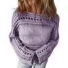 Suéter Feminino 2026 de Alta Qualidade para Primavera e Outono, Crochê, Cobertura, Camisa Vazada Feminina, Manga Longa, Gola Redonda, Top Curto