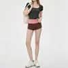 Shorts de fitness color block estilo coreano para mujer, de tiro alto, control de abdomen, con doble franja lateral para alargar las piernas, adecuados para yoga, deportes y uso casual