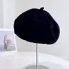 Boina Clásica de Ante Cepillado para Mujer, Sombrero de Artista Cálido para Otoño e Invierno, Lindo Sombrero de Calabaza con Pompón, Sombrero de Azafata Estilo Británico