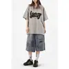 Pantalones Cortos de Mezclilla Finos de Verano para Hombre Estilo Americano Retro Sueltos de Longitud Media Pantalones de Cinco Puntos Versátiles de Calle Tendencia Graffiti