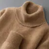 Suéter masculino de lã pura com gola alta, cor sólida, casual de negócios, caimento solto, malha de tricô, pulôver, camiseta de malha
