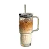 Copo de vidro de grande capacidade, caneca gigante com alça, tampa e canudo para uso no escritório, copo de café e água para meninas