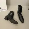 Botas Cortas de Tacón Grueso de Moda Botines para Mujer Estilo Retro Nuevo 2026 Moda Elegante Hebilla de Cinturón Estilo Británico Piel Suave Temperamento
