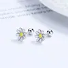 Aretes de Hilo de Margarita Estilo Simple para Mujer Ins Clavo de Oreja con Cierre de Rosca de Flor Plata de Ley 925 Moda Joyería para Oreja Versátil