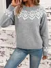 Suéter de punto jacquard con cuello redondo para mujer, nuevo estilo otoño e invierno, con estampado Fair Isle, estilo holgado y casual