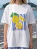 Camiseta de Manga Curta 100% Algodão Puro Verão Novo Estilo Estilo Americano Versátil Casual Listrada Estampa de Limão Chic para o Trabalho Top