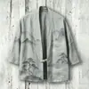 Novo Kimono Capa de Algodão com Fivela Estampa Digital 3D Sete Mangas Camisa Roupão Cardigã Solto Haori