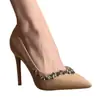 2025 Zapatos de Tacón Alto Stiletto Nuevos para Mujer, Punta Fina, Boca Baja, Charol con Pedrería, Otoño, Sexy, Elegantes, de Hada, Color Nude