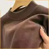Camisa base lisa versátil simple para hombre de otoño e invierno, suéter térmico interior de cuello medio, polar de doble cara, manga larga