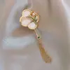 Broche Acessório de Traje Antigo Estilo Chinês, Broche Circular Folha de Bambu, Elegante Broche Fivela da Paz, Broche com Franja Hanfu Qipao