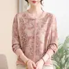 Top de manga larga, corte holgado, nueva colección de otoño, adecuado para madres, mujeres de mediana edad (más de 50), con cuello y tejido elástico