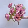 Ramo de Rosas Artificiales para Boda Flor Artificial Flor Decorativa Hogar Sala de Estar Flor Artificial de Boda Rosa de Siete Cabezas Rosa