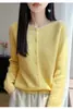 Nova coleção outono e inverno: cardigã sem costura, gola redonda, 100% lã para mulheres, com modelagem solta e mangas compridas.