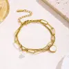 Pulsera de Acero Inoxidable con Diseño de Corazón, Pulsera de Titanio Acero Perla de Moda Europea y Americana para Mujer, Colgante de Concha en Forma de Corazón, Joyería Chapada en Oro