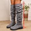 Botas Largas de Ante Estilo Europeo y Americano Caídas 2025 Invierno Nuevas Transfronterizas Talla Grande Felpa Tacón Bajo Hasta la Rodilla para Mujer
