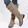 Botas de Caballero para Mujer, Estilo Europeo y Americano, Gamuza, Tacón Grueso, Botas Altas de Caña Larga, Nuevo Estilo Otoño 2026, Plegadas, Apiladas, Botas para Mujer de Comercio Exterior, En Stock