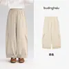 Pudding Haru Roupa de Outono Meninas Roupas Infantis Calça 100% Algodão 2026 Outono Novo Estilo Infantil Coreano Barra Dobrada Xadrez Calça Casual