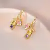 Aretes para Mujer, Aretes de Flor Corazón con Circonita Micro-pavimentada de Cobre, Nueva Moda de Nicho, Diseño Simple, Joyería de Temperamento y Versátil