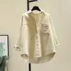 Estilo Novo Primavera e Outono Veludo Cotelê Manga Longa Gola Reversível Moda Feminina Casual Solta Estilo Coreano Comprimento Médio Cardigan Camisa Jaqueta para Mulheres