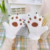 Guantes de Invierno Lindos de Dibujos Animados de Pata de Gato sin Dedos para Niñas, Guantes Cálidos de Felpa, Guantes Gruesos de Pata de Oso Peluda de Medio Dedo