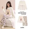 Conjunto de Ropa para el Hogar de Algodón Puro para Mujer, Manga Larga, Pantalón Largo, Gatito, Primavera y Otoño 2026, con Almohadillas de Sujetador Integradas