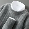 Suéter de Cashmere Gola Redonda para Homens no Inverno, Cashmere Base de Cor Sólida Espesso e Versátil, Suéter Popular para Meia-Idade deste Ano