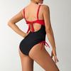 Traje de baño de una pieza con empalme de color contrastante, nuevo estilo europeo y americano 2025, estilo popular de Amazon, traje de baño conservador que cubre el abdomen para mujer, disponible en stock, venta al por mayor