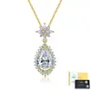 Collar de plata S925 con colgante de moissanita en forma de gota de agua y pera para mujer, cadena para la clavícula con colgante resistente incrustado de estrella y cabeza de flor, directo de fábrica