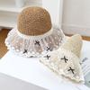 Sombrero de Paja de Verano con Lazo Grande de Encaje, Elegante Sombrero Casual para Mujer, Sombrero de Pescador, Sombrero de Playa, Sombrero de Paja con Visera para el Sol y Protección Solar
