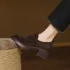 Mocasines de Cuero Suave Estilo Británico Suela Gruesa para Mujer 2026 Otoño/Invierno Nuevos Versátiles Retro con Cordones Tacón Grueso Versátiles Zapatos Pequeños de Cuero