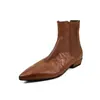 Botines Chelsea de Piel de Cordero de Primera Capa para Mujer Botines Individuales Otoño Nueva Llegada Punta Fina Tacón Medio Sin Cordones Cómodos de Cuero Genuino Botines Cortos Botas de Moda 42