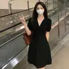 Vestido de cuello en V para mujer, nuevo estilo coreano de verano, vestido elegante y con clase, talla grande, que disimula la barriga, vestido largo de línea A adelgazante