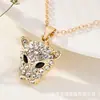 1 collar colgante de mujer de moda transfronterizo europeo y americano lleno de pedrería con forma de cabeza de leopardo de personalidad