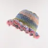 Gorro de Pescador de Punto con Gradiente Retro Pintura al Óleo Colorido para Mujer Otoño e Invierno Gorro Cubeta Cálido Gorro de Lana Dopamina de Color Contrastante