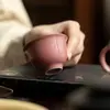 Taza de Cerámica Rosa Ru Kiln de las Dinastías Tang y Song para Cata de Té, Juego de Té Kung Fu, Taza de Té para el Hogar, Taza Individual, Tamaño Pequeño, Taza para Invitados de Té