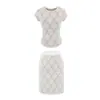 Estilo Resort Puro e Desejável Conjunto de Saia com Manga Curta em Renda Verão Slim Fit Saia Branca Conjunto de Duas Peças
