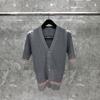 TIME BREATHE Novo Estilo tb Cardigan Feminino Fino Tricô Camisa Curta Gola V Quatro Barras Ar Condicionado Top Jaqueta