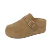 Medias zapatillas cerradas de un paso con suela gruesa para mujer 2026 Otoño Retro Hebilla Zapatillas Mula