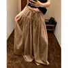 Falda-pantalón de seda negra para mujer, fina de verano, de cintura alta, caída suelta, línea A, larga, casual de pierna ancha para mujeres petite