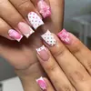 Le Fan Simples 3D Estéreo Flor Arte de Unha Unhas Postiças Rosa Bolinhas Unhas Usáveis Pontas de Unha Retangulares Produtos Acabados Atacado