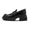 Versão em couro~ Mocassins com sola grossa para aumentar a altura para mulheres, estilo britânico, sapatos slip-on de couro genuíno com salto grosso Arco do Triunfo