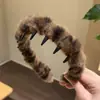 Faixa de Cabeça de Pelúcia com Estampa de Leopardo e Contas para Outono e Inverno para Mulheres com Dentes para Lavar o Rosto e Pressionar o Cabelo Faixa de Cabeça com Topo Alto de Caveira Presilha de Cabelo Antiderrapante